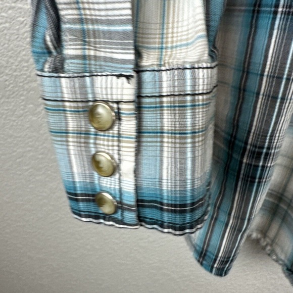 Vintage Wrangler Mens Western Pearl Snap Shirt XL Blue White Plaid Cotton - Picture 7 of 7